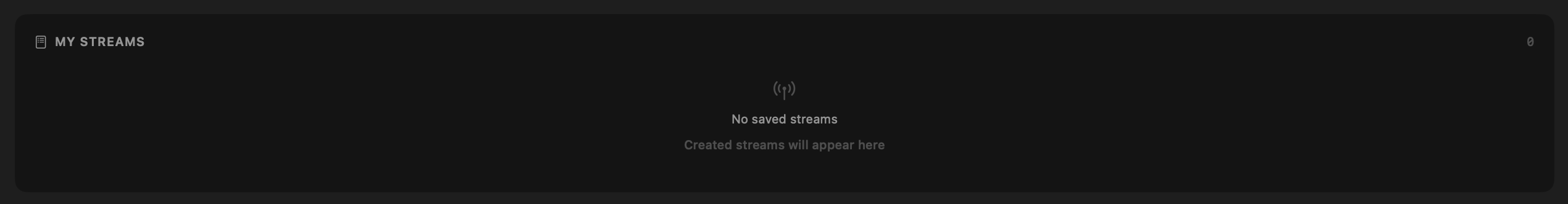 My Streams panel showing saved streams list in the Livestream tab